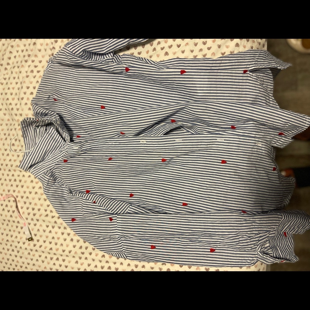 Striped blue and white shirt with red. Heart